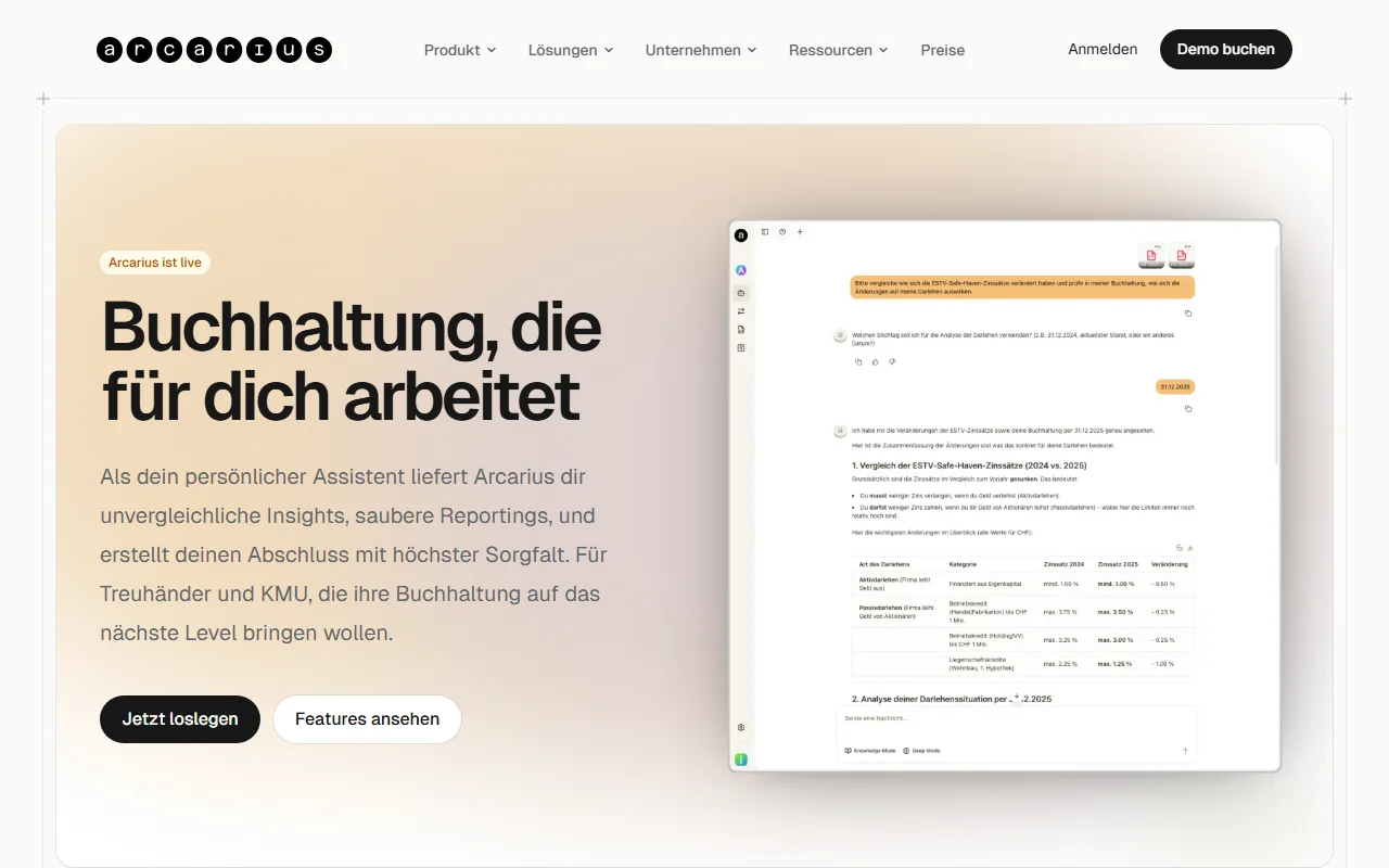Screenshot: arcarius.ai